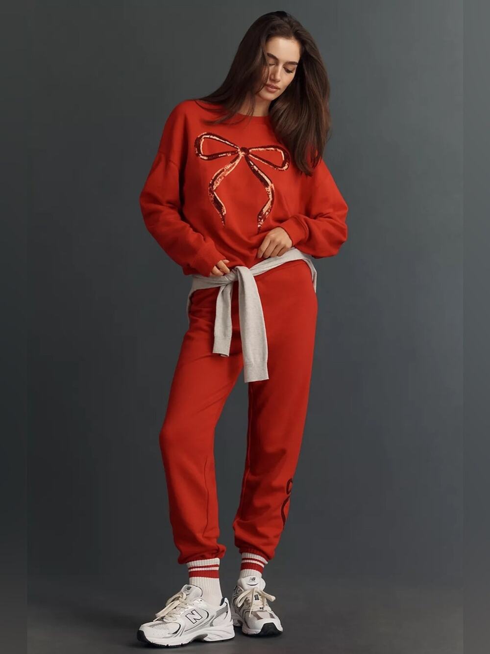 2 pc Beach Riot x Anthropologie Nash Sequin Bow Sweatpants and Sweatshirt Set